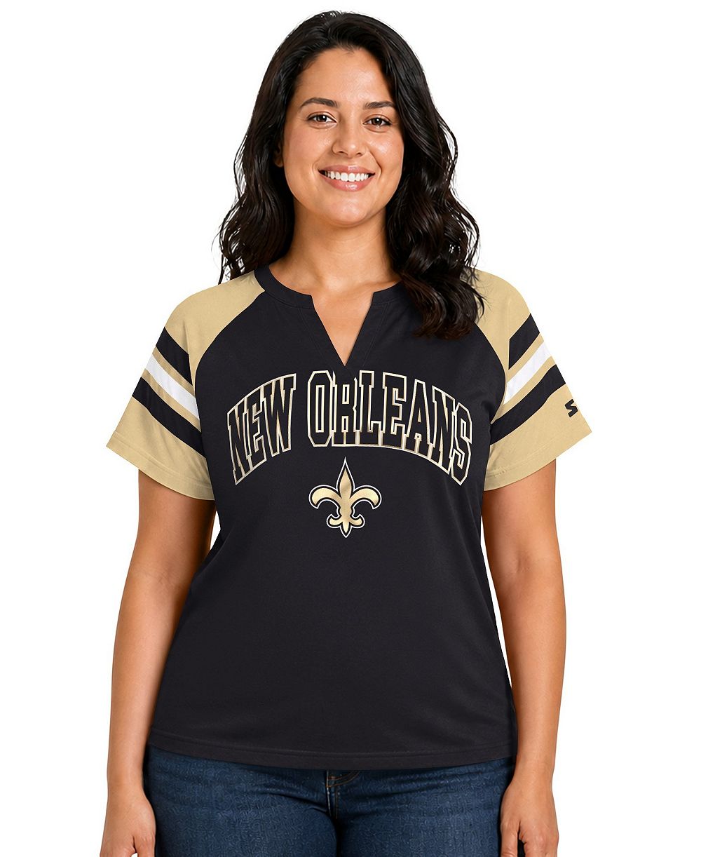 Starter женская футболка с вырезом-лодочкой и регланом New Orleans Saints, большого размера, черная