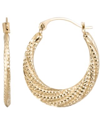 Macy's High Polished & Milgrain Round Hoop Earrings in 10k Yellow Gold