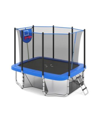 SUGIFT 10 x 8 ft Rectangle Outdoor Trampoline with Basketball Hoop and Soccer Goal Ages 3 and Up