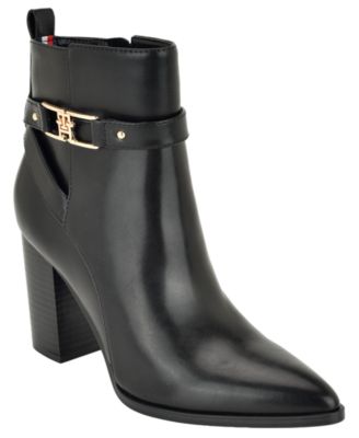 Tommy Hilfiger Women's Midna Pointed Toe Block Heel Buckle Dress Booties