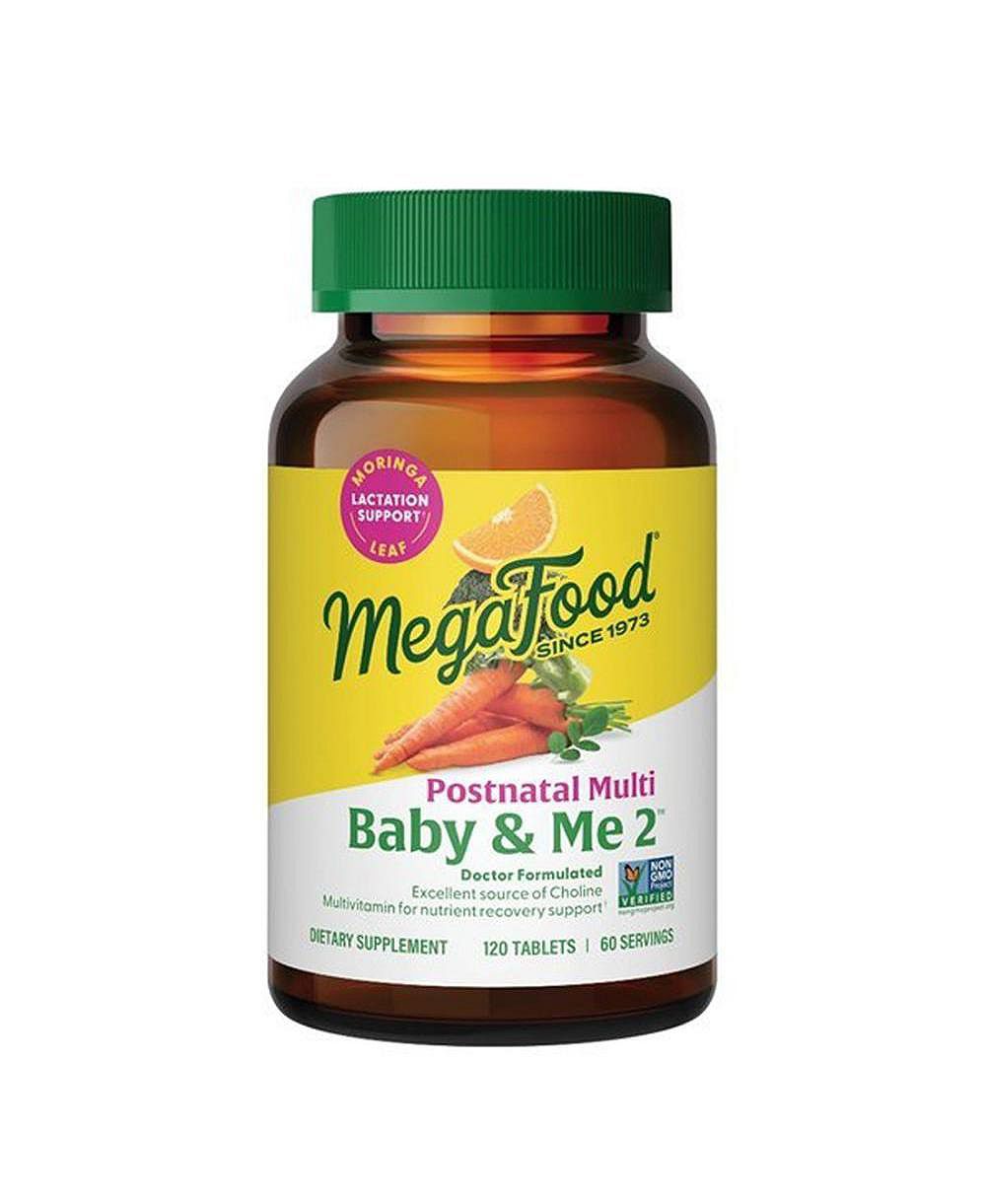 MegaFood Baby and Me 2 Postnatal Multivitamin with Choline, Methylated Folate and Moringa Leaf, 120 Ct