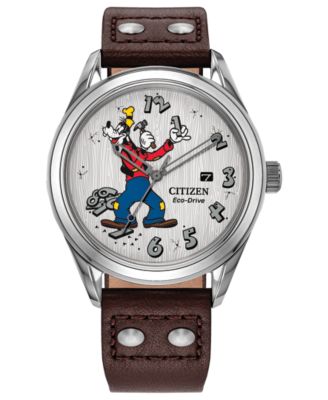 Citizen Мужские часы с кожаным ремешком Brown, 40.2 мм, Mickey's Friends