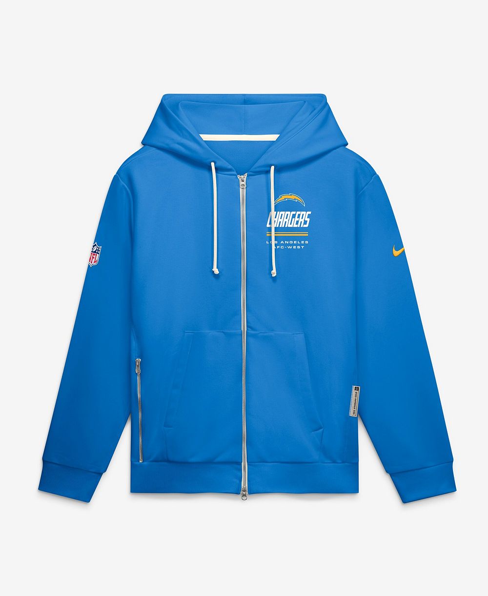 Nike Men's Los Angeles Chargers Sideline Standard Issue Quarterback Scramble Full-Zip Dri-FIT Fleece Hoodie
