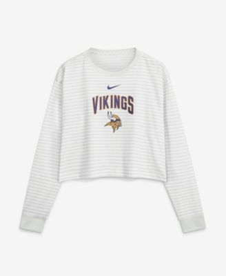 Женская укороченная футболка Nike с длинным рукавом и круглым вырезом Loose-Fit для фанатов Minnesota Vikings