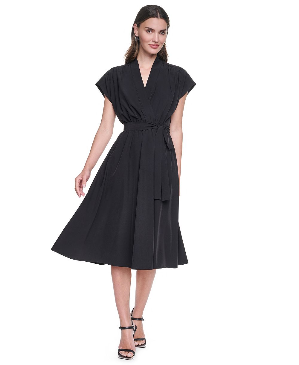 DKNY женское миди-платье с коротким рукавом и запахом