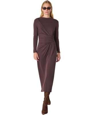 Whistles Women's Ruched Midi Boat Neck Dress