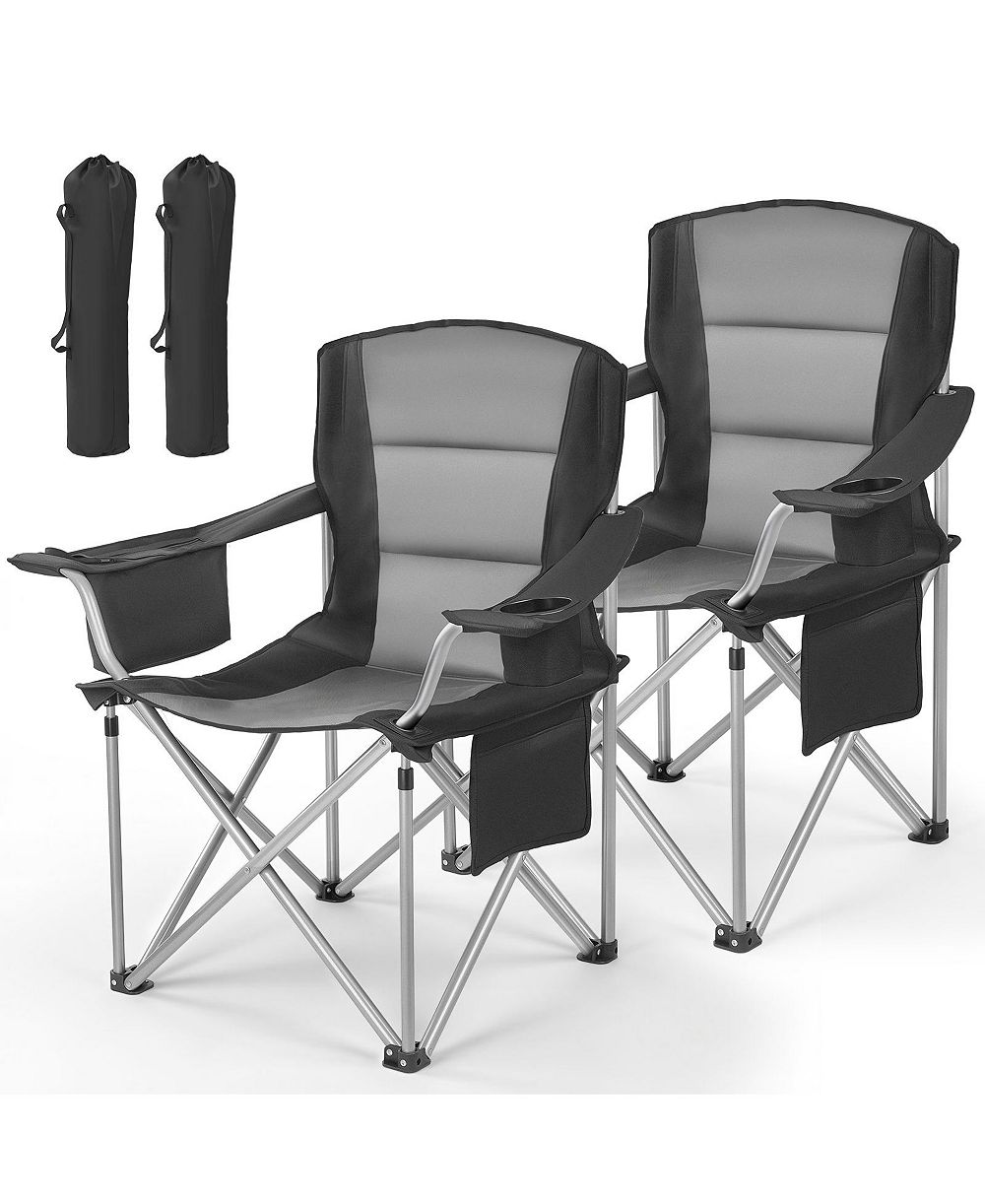 SUGIFT 2-Pack Oversized Folding Camping Chairs 450 Lbs Capacity with Cup Holder and Cooler Bag