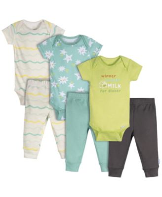 Onesies Brand Baby ( New born to 12 M onth ) Neutral 6-Piece Onesies and Active Pant Set, Milk Dinner
