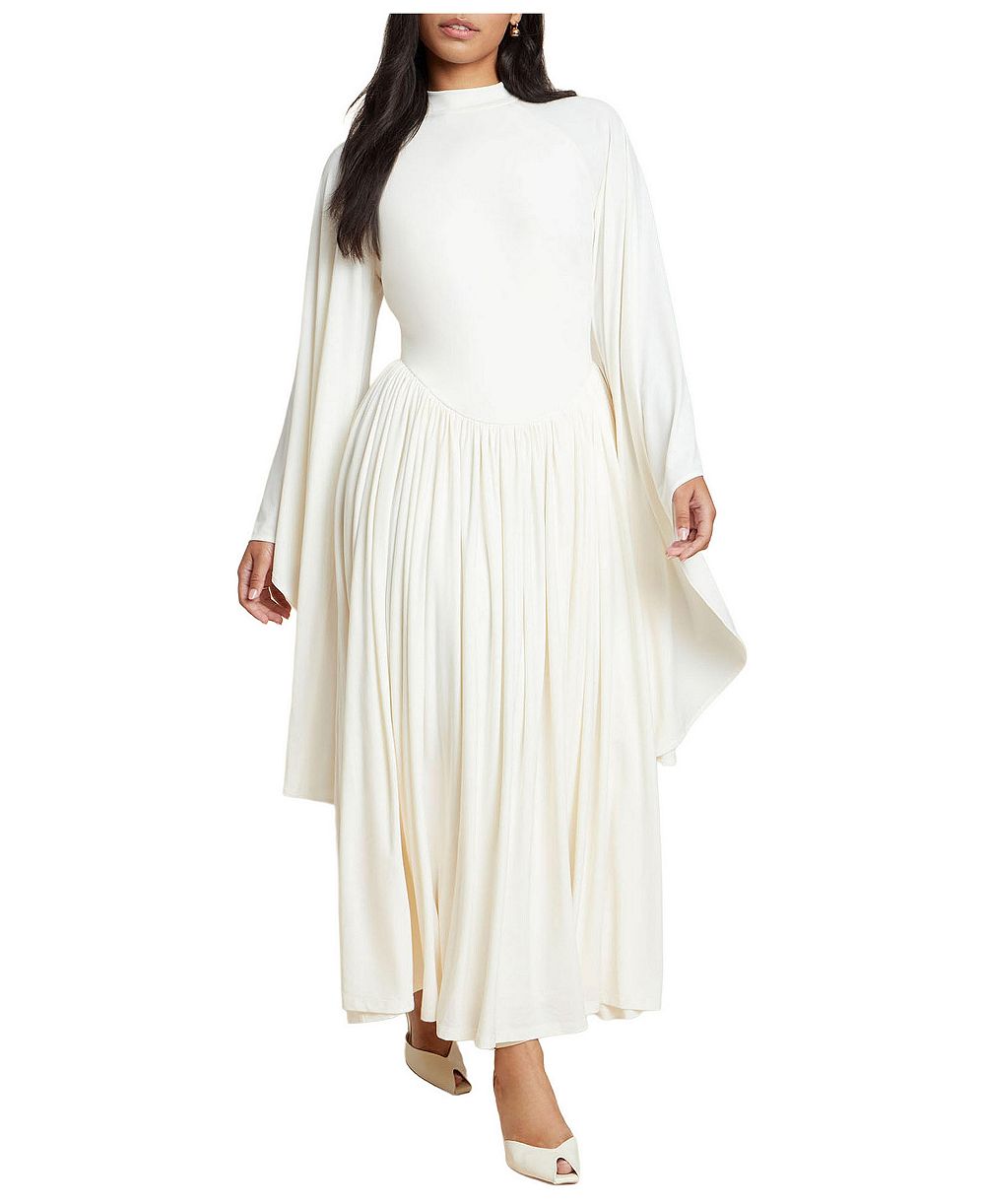 Длинное платье ELOQUII Plus Size с воротником-стойкой и длинным рукавом