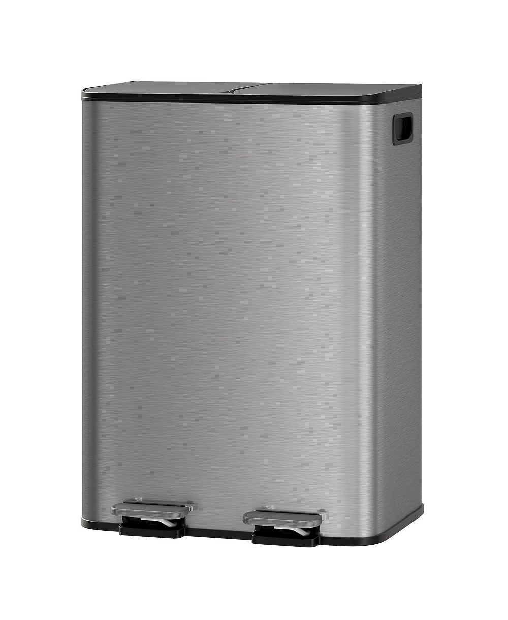 gaomon 2 x 8 gal Stainless Steel Double Trash Can, Step-on Recycle Bin Combo with Lid for Kitchen