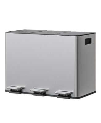 gaomon 3-in-1 12 Gal Stainless Steel Recycling Trash Can, Kitchen Garbage Bin with Soft-Close Step Lid