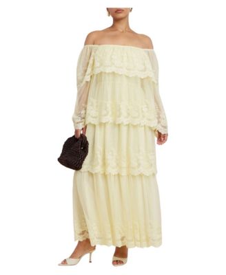 ELOQUII Plus Size Tiered Lace Off-the-Shoulder Maxi Dress