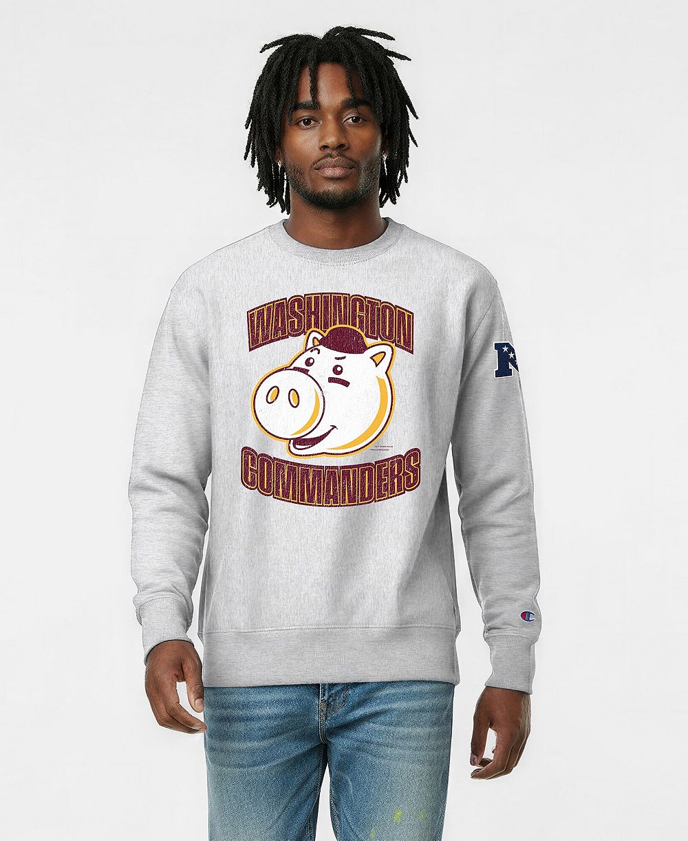 Champion Men's Silver Washington Commanders Disney X Champion Reverse Weave Fleece Crewneck Sweatshirt