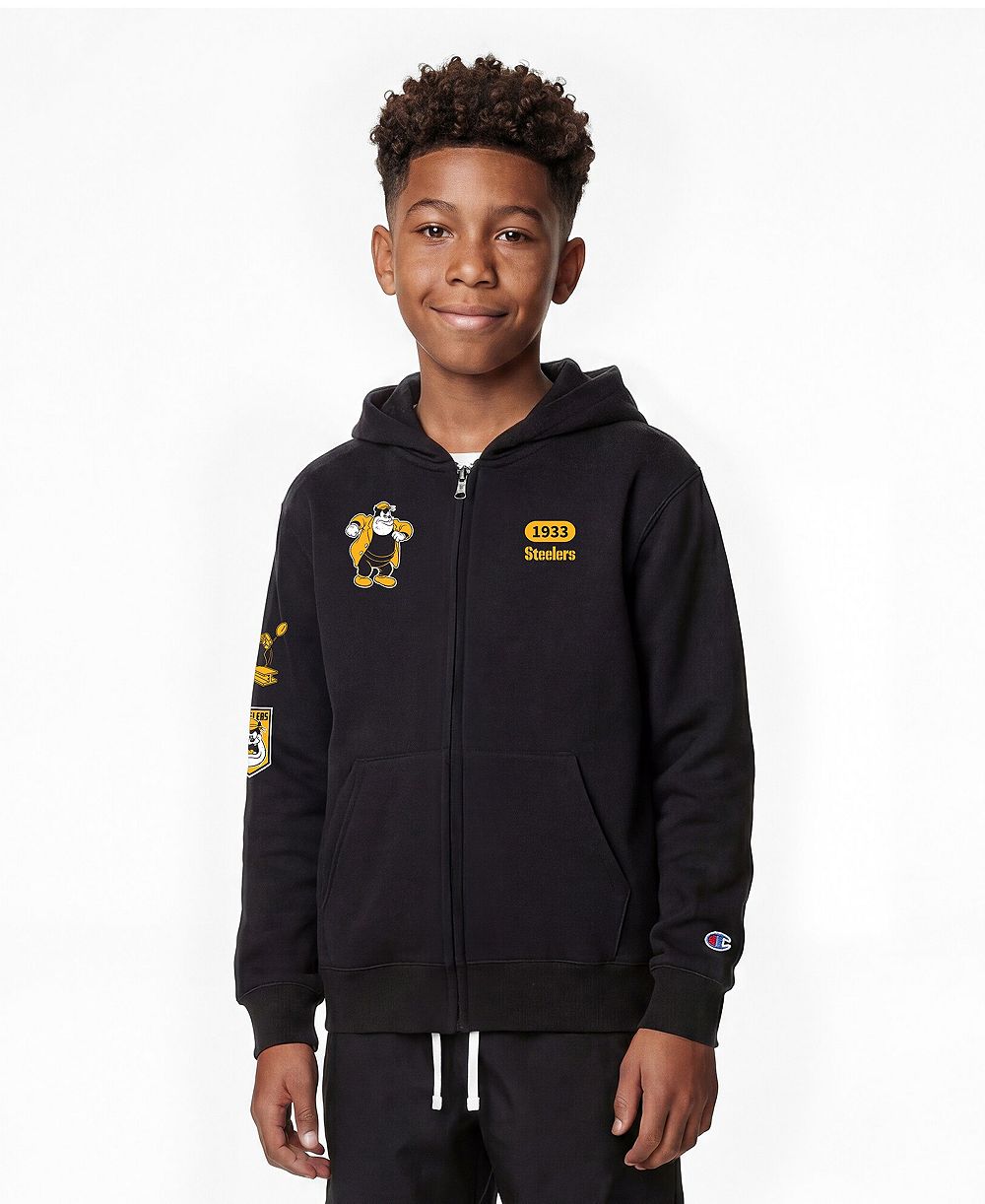 Champion Худи на молнии Black Pittsburgh Steelers Disney X Champion для мальчиков и девочек