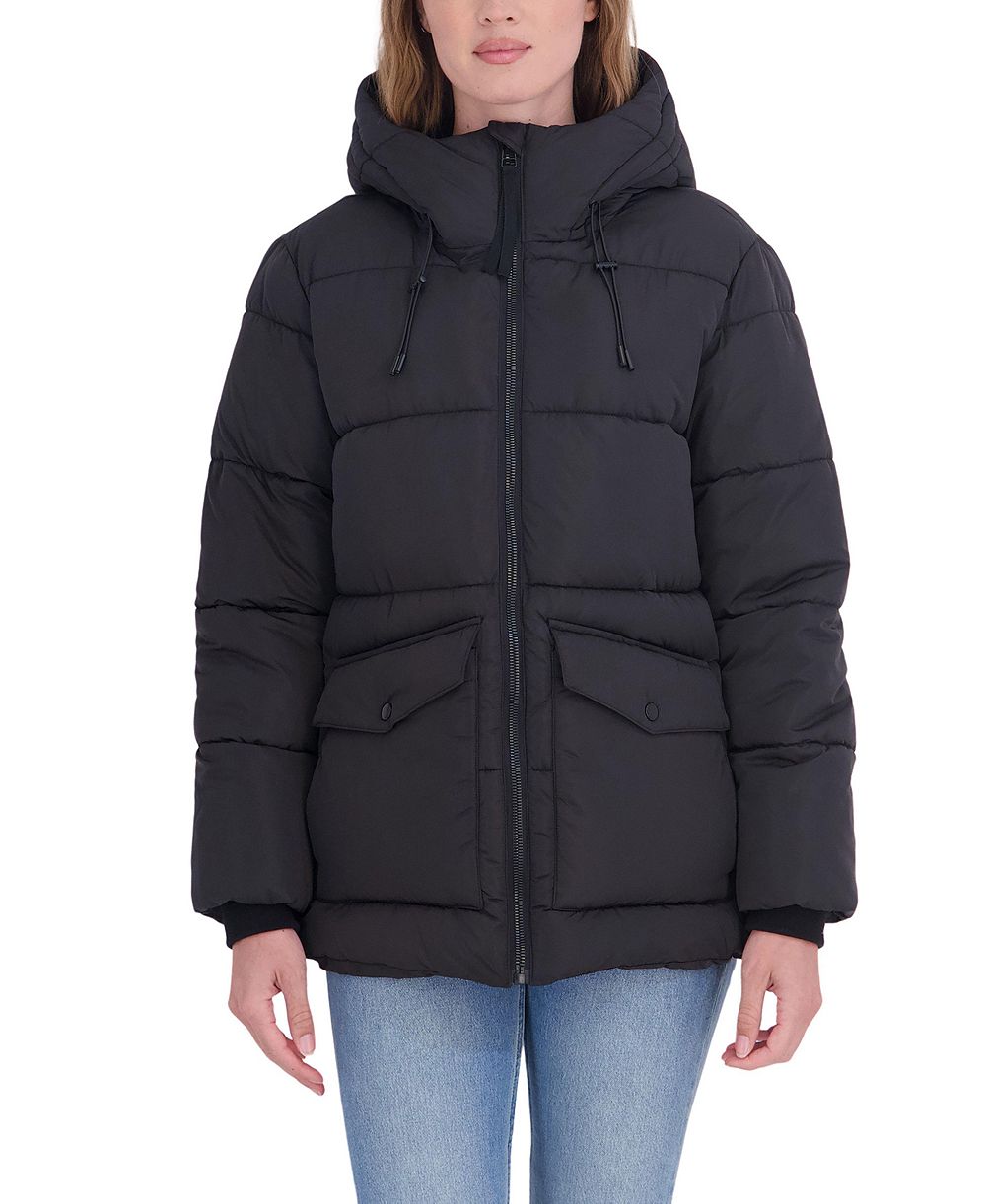 Sebby Collection Women's Hooded Puffer Mid-Length Coat