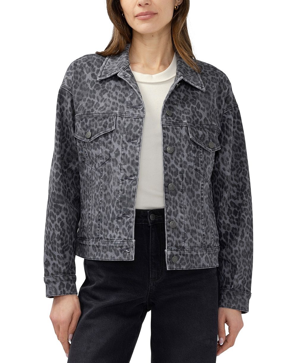 Silver Jeans Co. Women's Short Leopard-Print Denim Jacket