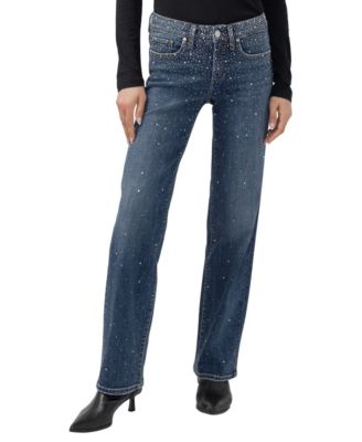Silver Jeans Co. Women's Suki Straight Rhinestone Mid-Rise Jeans