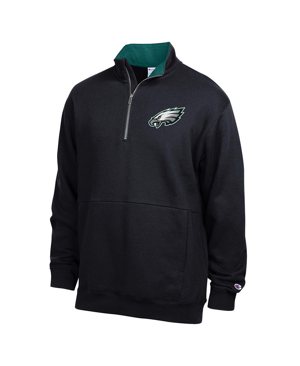Champion мужская куртка-пуловер на четверть молнии с флисовой подкладкой Black/Midnight Green Philadelphia Eagles