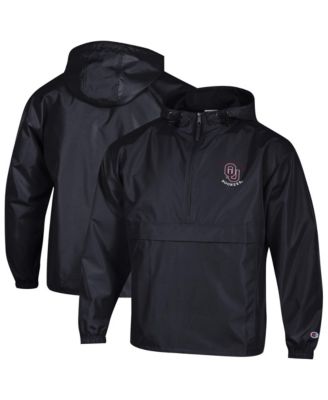 Champion Men's Black Oklahoma Sooners Packable Hooded Windbreaker Half-Zip Jacket