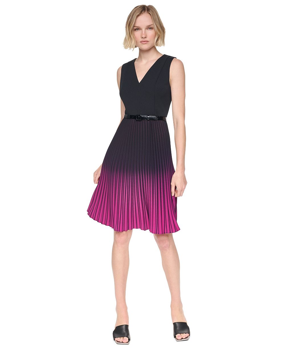 Коктейльное платье DKNY размера Petite с V-образным вырезом и омбре-окраской