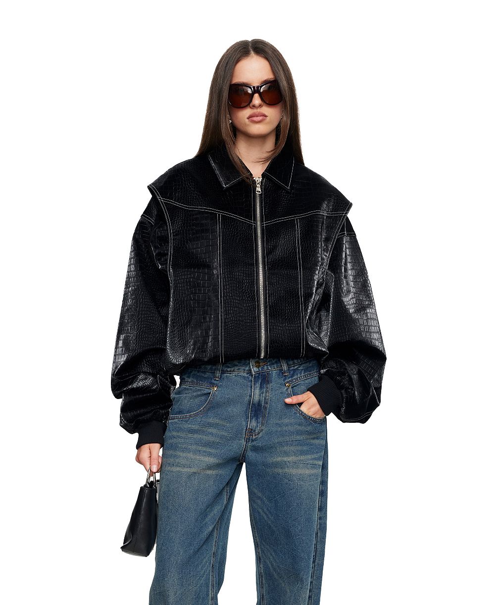 Lioness Women's Vista Cropped Croc-Embossed Bomber Jacket