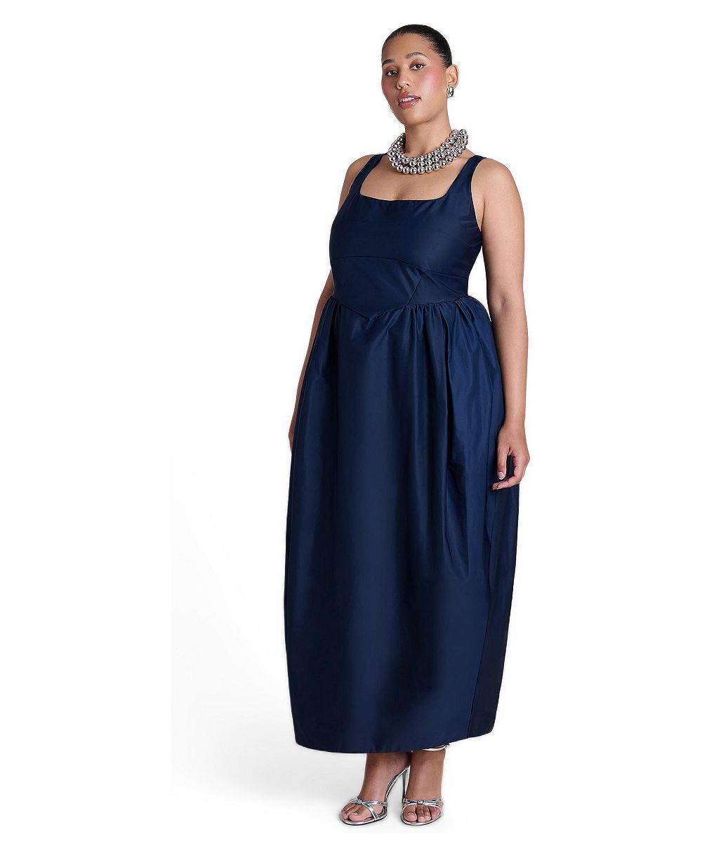 ELOQUII Plus Size Pleated Square Neck Gown
