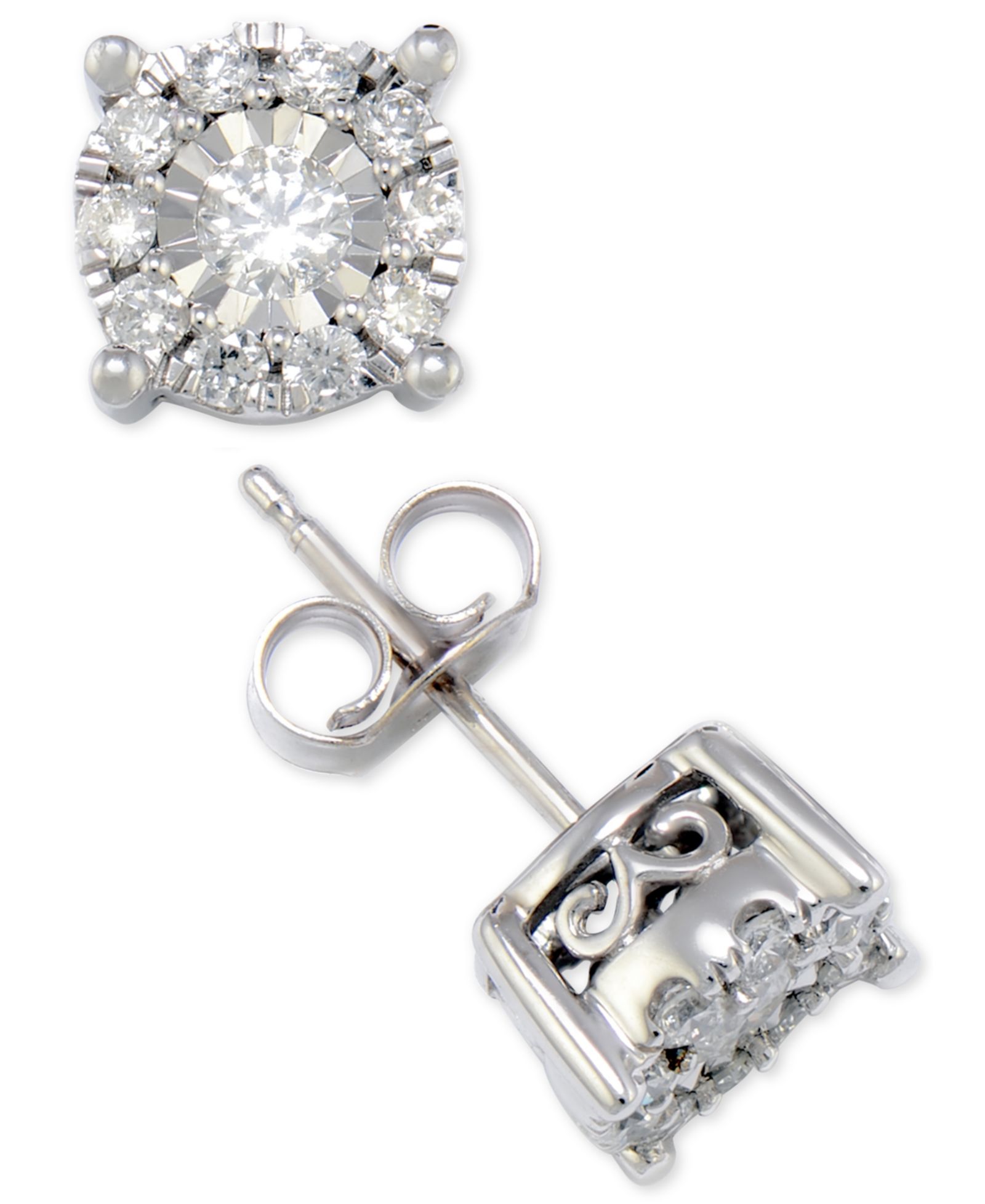 Серьги-гвоздики Diamond Halo (1/2 ct. t.w.) 14k White, Yellow или Rose Gold