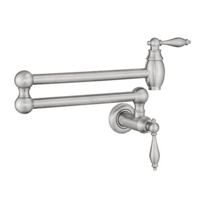 Wall-Mounted Brass Pot Filler Kitchen Faucet with Dual Handles and Double-Jointed Swing Arms, 25.2-Inch Reach