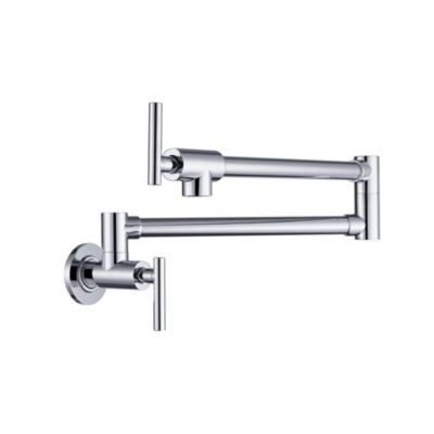 Wall-Mounted Brass Pot Filler Kitchen Faucet with Folding Swivel Arms and Dual Handles
