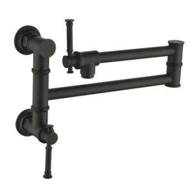 Wall-Mounted Pot Filler Kitchen Faucet with Folding Swing Arm, Dual Handles, Brass Construction