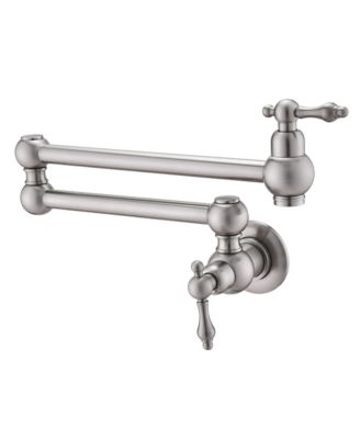 Wall-Mounted Pot Filler Kitchen Faucet with Folding Swivel Arm, Dual Handles, Brass Construction