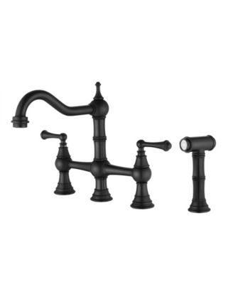 Bridge Kitchen Faucet with Side Sprayer, 2-Handle Brass Faucet with 360degree(s) Swivel High-Arc Spout