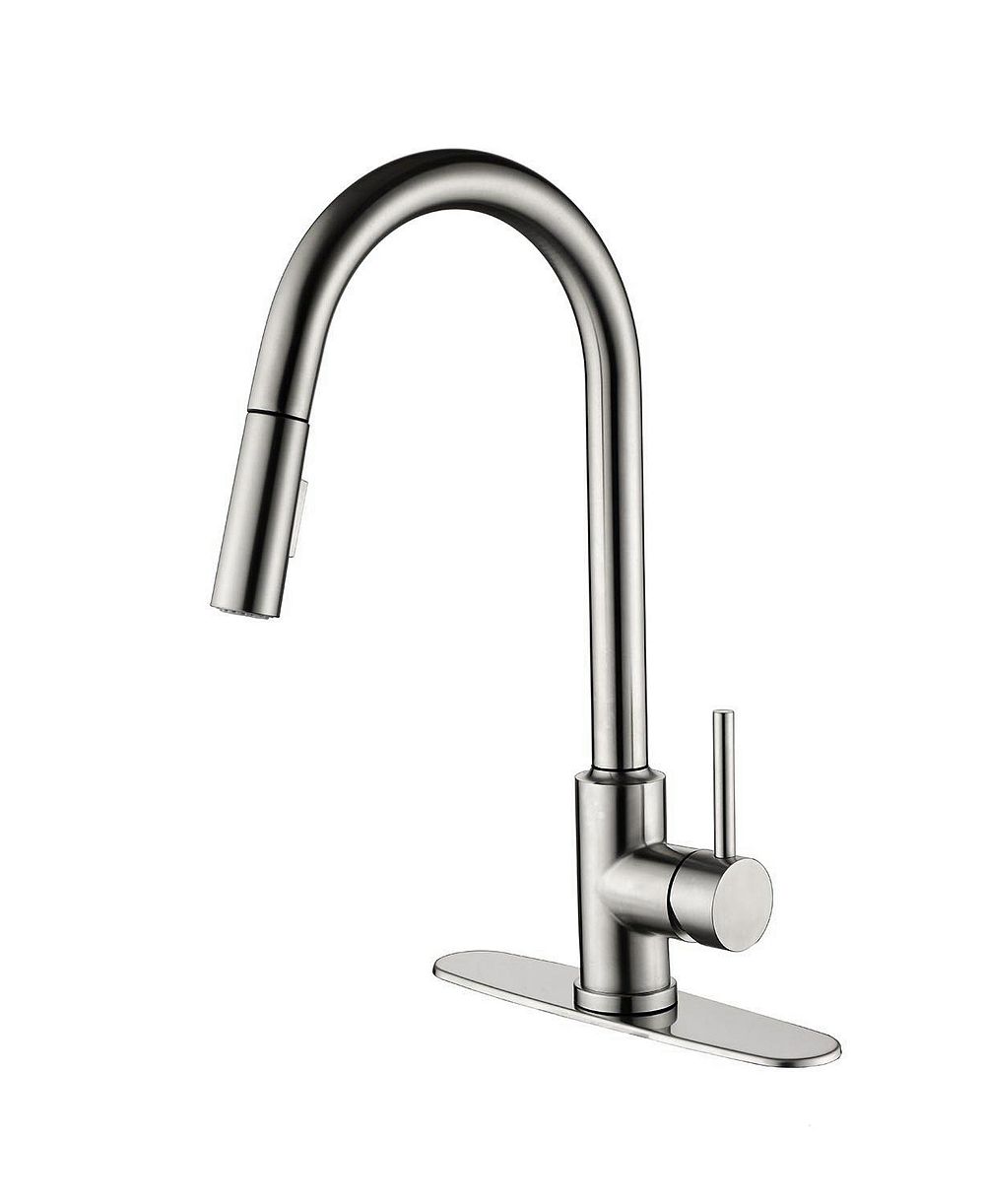 Single Handle Stainless Steel Pull-Down Kitchen Faucet with 2 Water Modes, 360degree(s) Rotating Spout and Escutcheon Plate