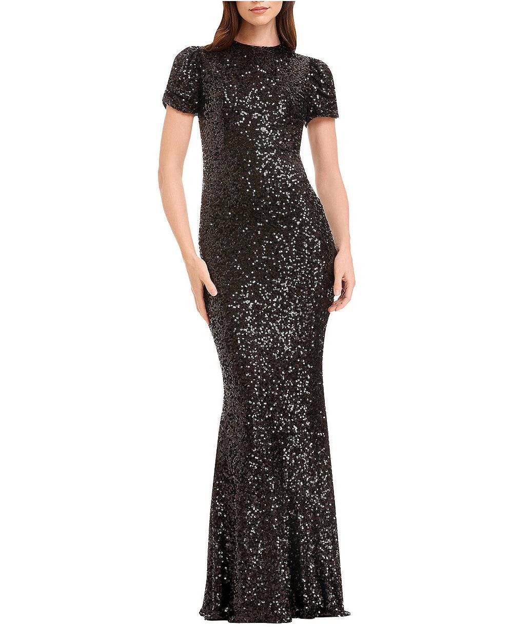 Dress the Population Women's Kenzie Sequin Mermaid Short-Sleeve Gown
