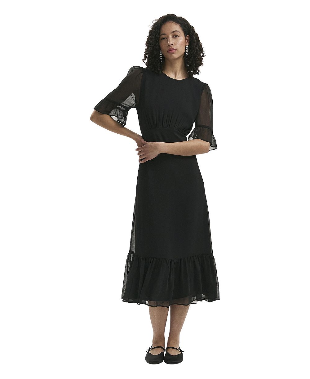 Finery London Женское миди-платье Jennifer из шифона с коротким рукавом и силуэтом fit & flare