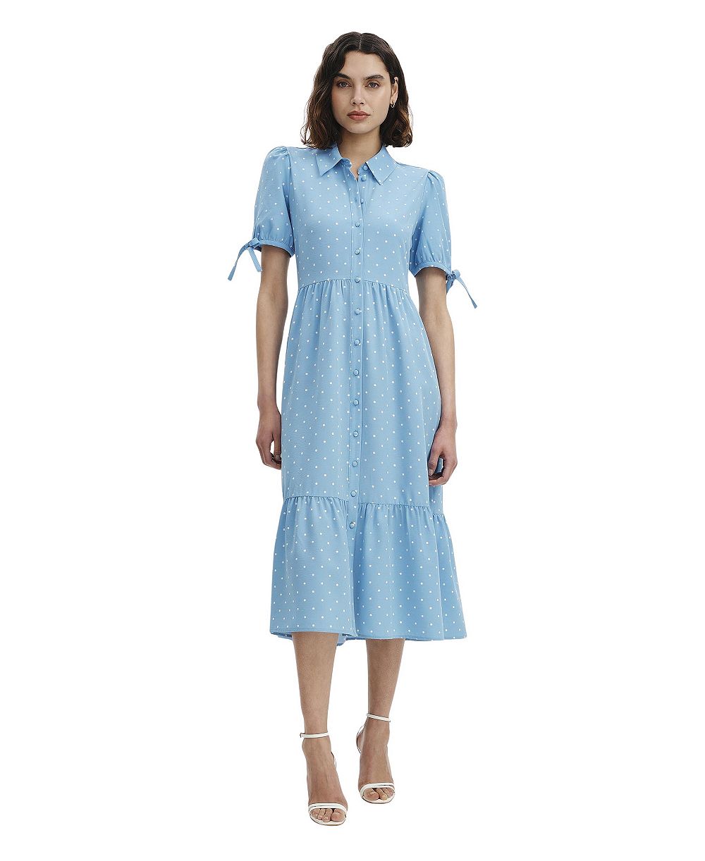 Finery London Женское платье-рубашка Estee миди длины с короткими рукавами и ярусной юбкой
