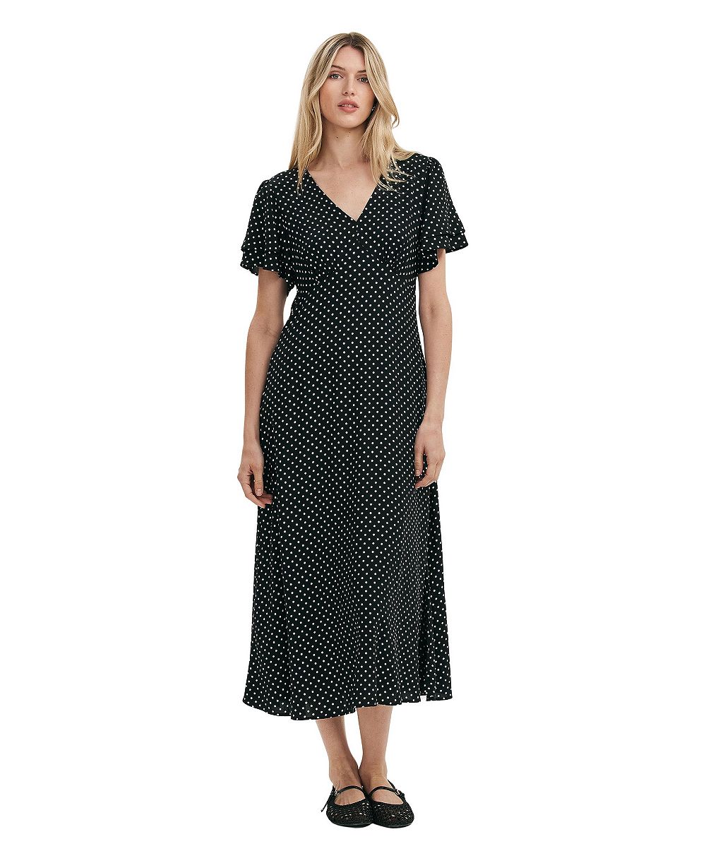 Finery London женское миди-платье Saskia с V-образным вырезом и коротким рукавом в горошек