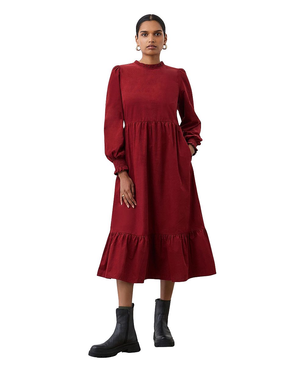 Finery London Women's Esme Long-Sleeve Functional-Pocket Corduroy Midi Dress