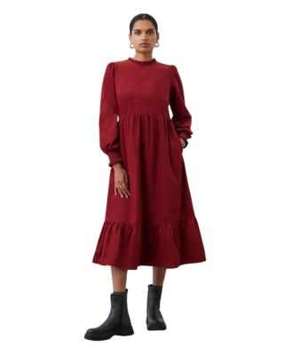 Finery London Women's Esme Long-Sleeve Functional-Pocket Corduroy Midi Dress