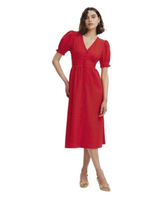 Finery London Women's Samantha Polka-Dot Short-Sleeve V-Neck Button Down Midi Dress