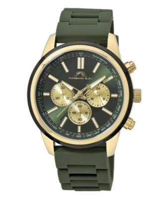 Porsamo Bleu Men's Logan Chronograph Green Silicone Strap Gold Tone Watch 44 mm