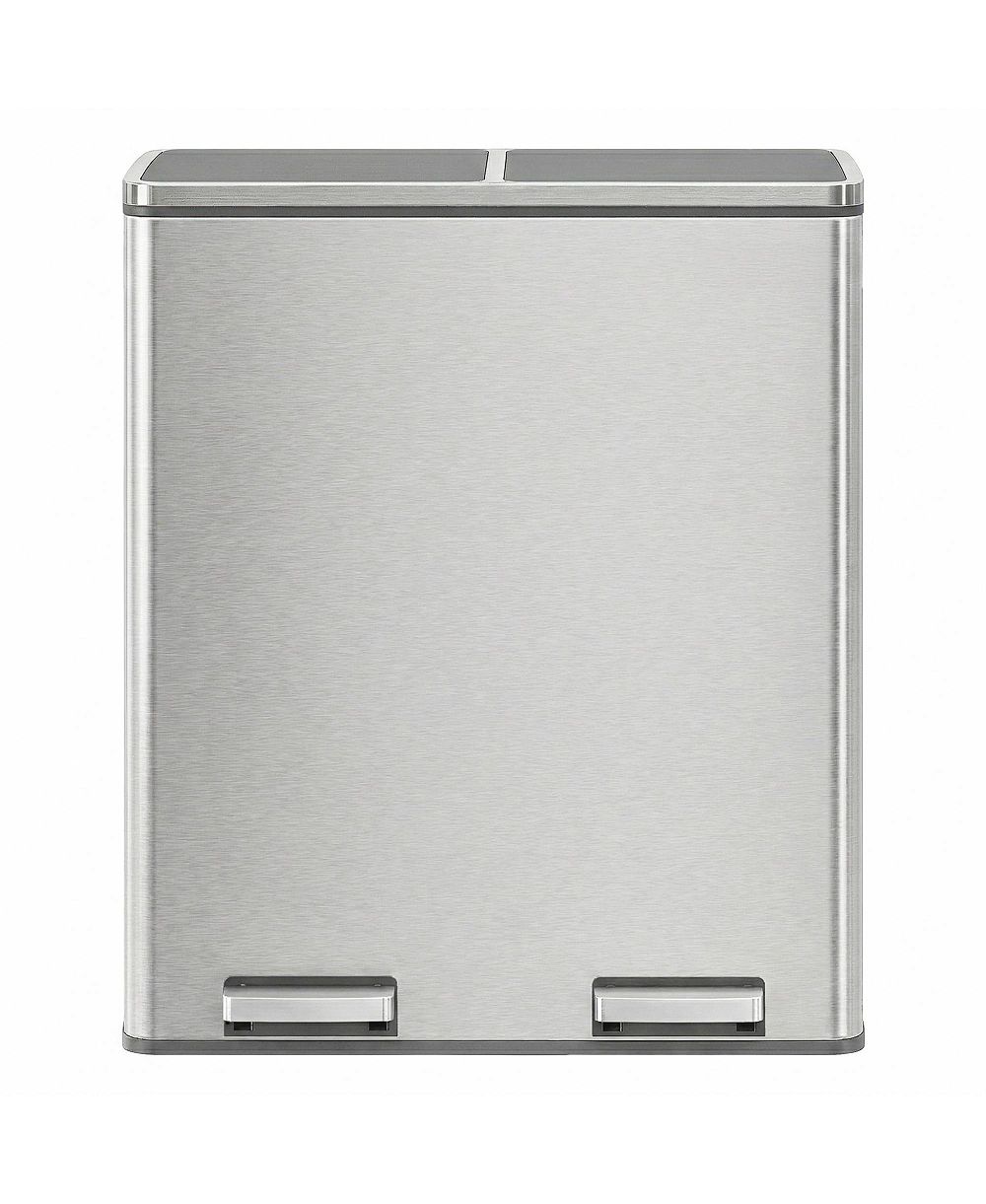 SongmicsHome Dual Garbage and Recycling Can, Stainless Steel Step Trash Can with Soft-Close Lid, 60L