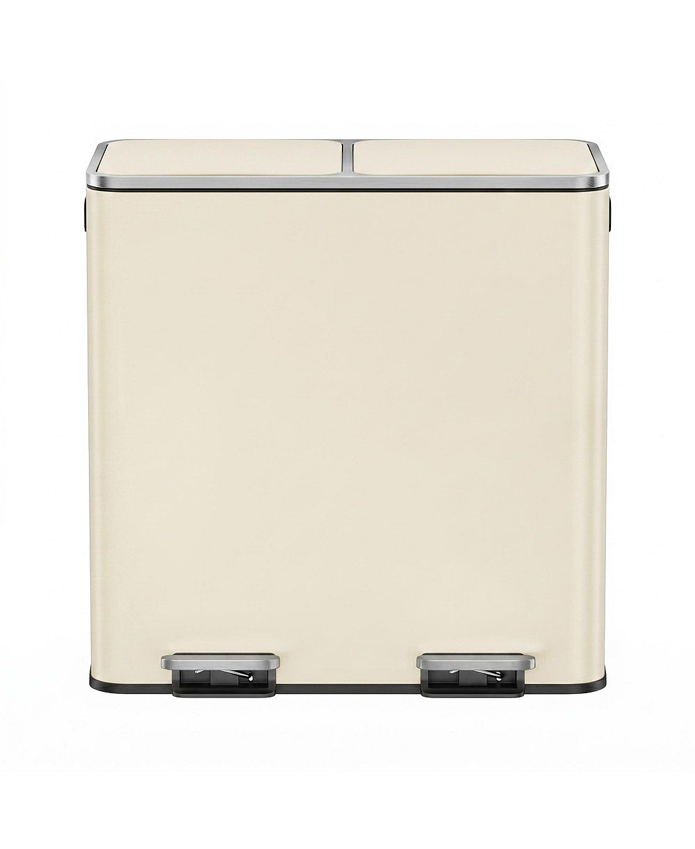 SongmicsHome Dual Trash Can, Stainless Steel Garbage and Recycling Bin Combo with Step Pedal, 25.4 x 15.9 x 25 Inches