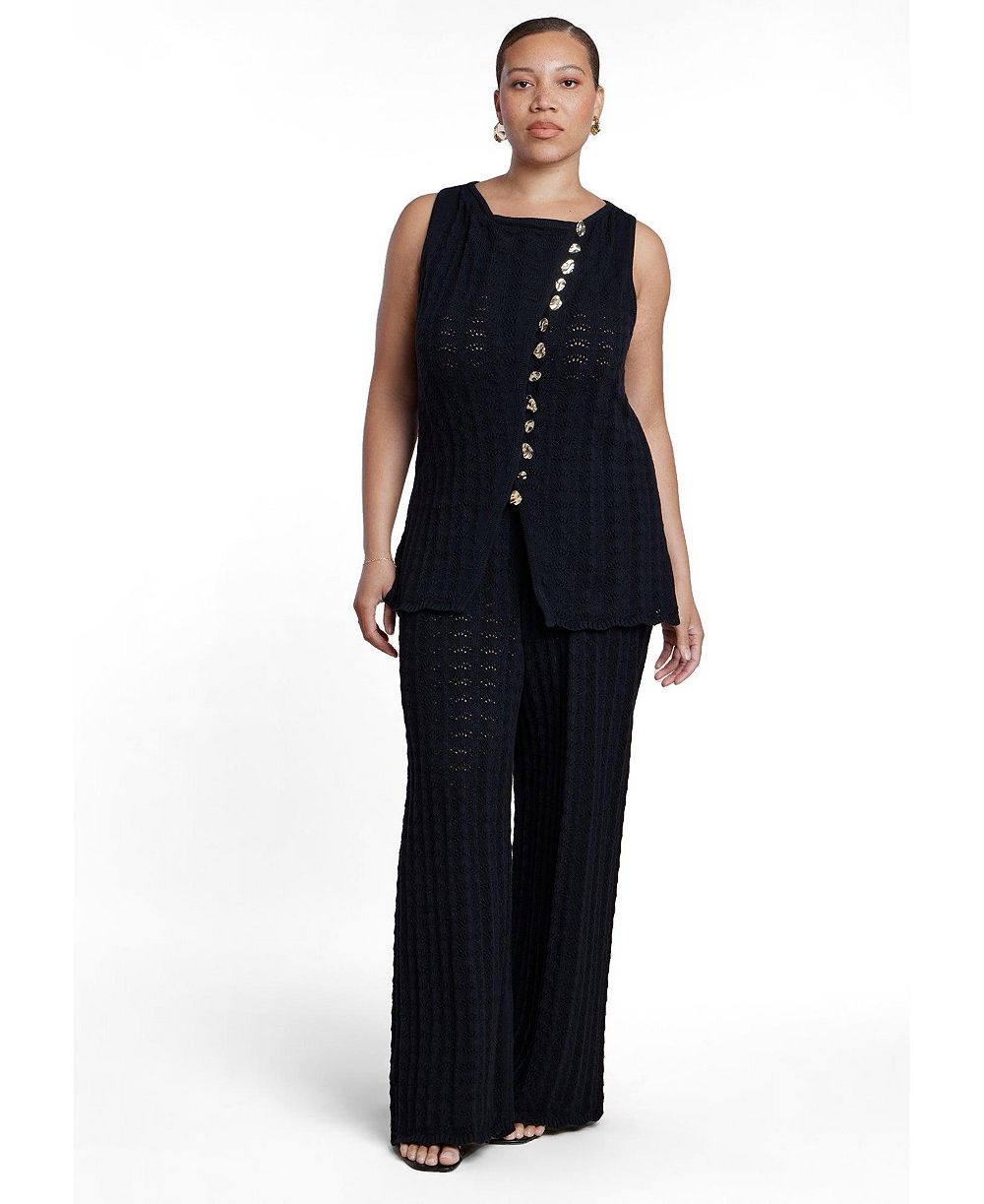 ELOQUII Plus Size Pointelle Stitch High-Rise Wide-Leg Pull-On Sweater Pant