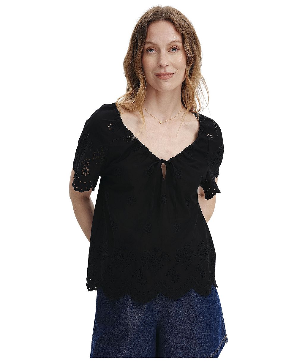 Finery London Женская блузка с коротким рукавом и V-образным вырезом с цветочной вышивкой