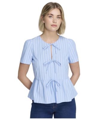 Finery London Женская блузка с коротким рукавом и завязками спереди в стиле пеплум