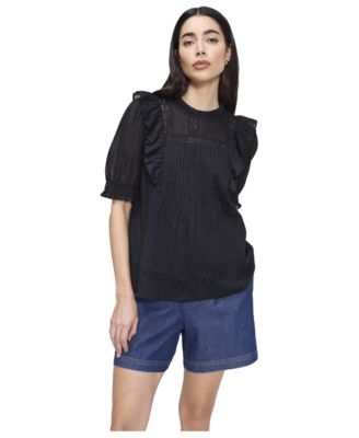 Finery London Женская хлопковая блузка с высоким воротом и пышными рукавами Jolin