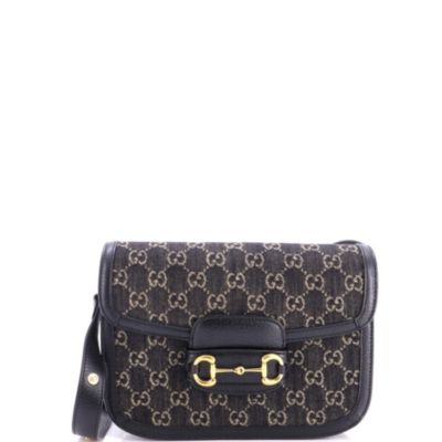 Pre-Owned Gucci маленькая сумка через плечо Horsebit 1955 из джинсовой ткани GG