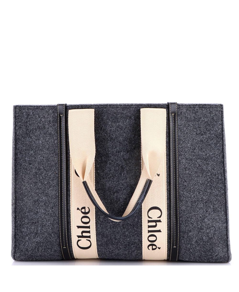 Chloe Large Woody Тоут из переработанного фетра с кожей и канвасом, б/у