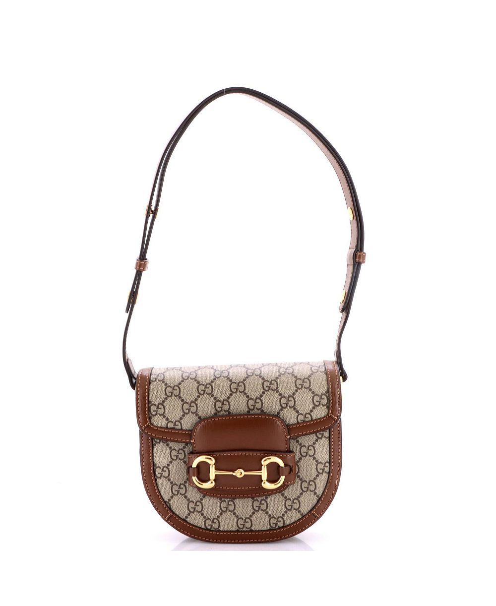 Pre-Owned Gucci сумка Mini Horsebit 1955 с округлыми плечевыми ремнями из лакированной ткани GG и кожи